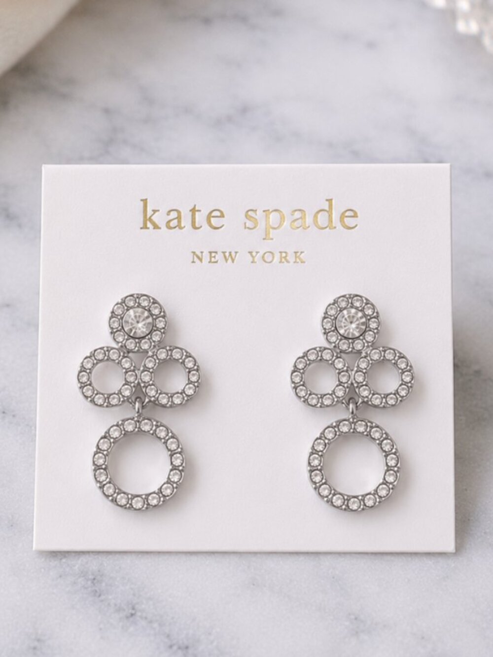 Kate Spade Crystal Circle Drop Earrings Silver Tone Pavé Statement Earrings